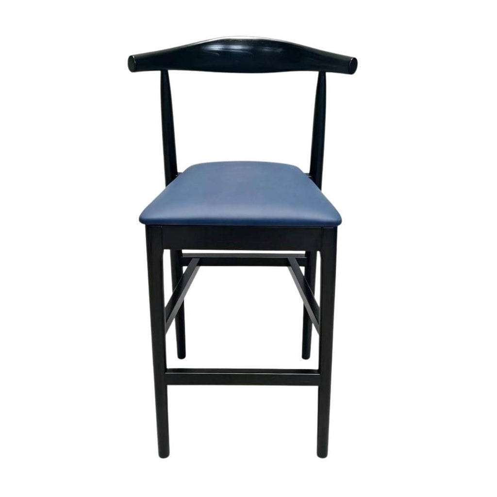 Black Horn Wood 27.17" Standard Bar Height Bar Stool with Navy Blue Vinyl Cushion