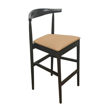 Black Horn Wood 27.17" Standard Bar Height Bar Stool with Taupe Vinyl Cushion