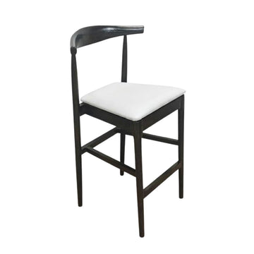 Black Horn Wood 27.17" Standard Bar Height Bar Stool with White Vinyl Cushion