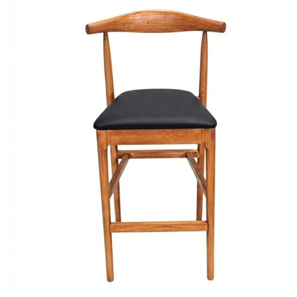 Chestnut Horn Wood 27.17" Standard Bar Height Bar Stool with Black Vinyl Cushion