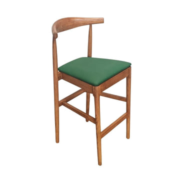 Chestnut Horn Wood 27.17" Standard Bar Height Bar Stool with Hunter Green Vinyl Cushion