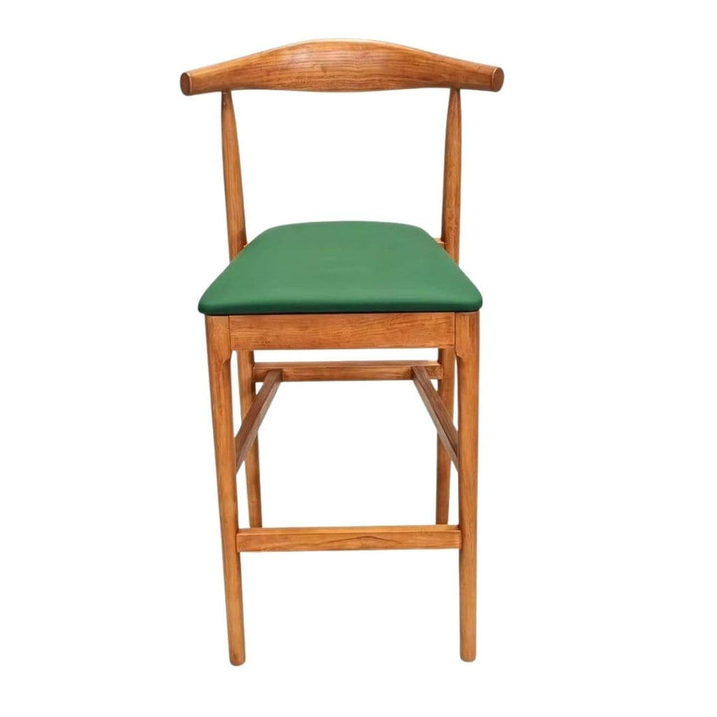 Chestnut Horn Wood 27.17" Standard Bar Height Bar Stool with Hunter Green Vinyl Cushion