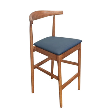 Chestnut Horn Wood 27.17" Standard Bar Height Bar Stool with Navy Blue Vinyl Cushion