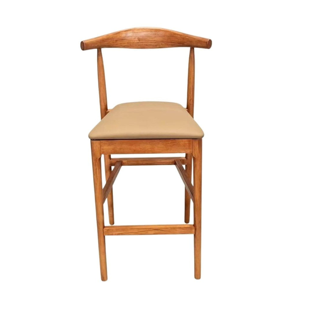 Chestnut Horn Wood 27.17" Standard Bar Height Bar Stool with Taupe Vinyl Cushion