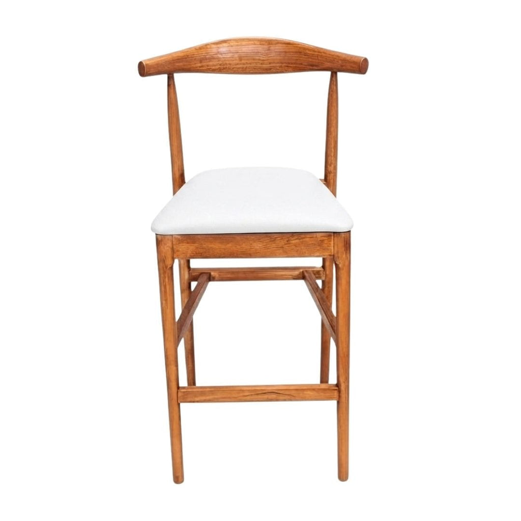 Chestnut Horn Wood 27.17" Standard Bar Height Bar Stool with White Vinyl Cushion