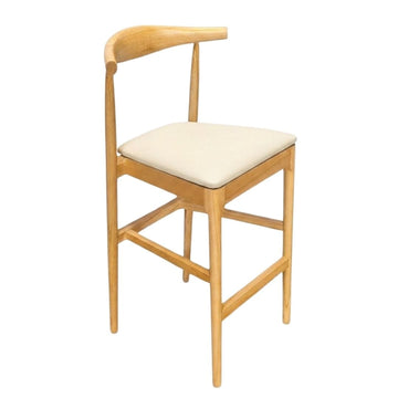 Natural Horn Wood 27.17" Standard Bar Height Bar Stool with Ivory Vinyl Cushion