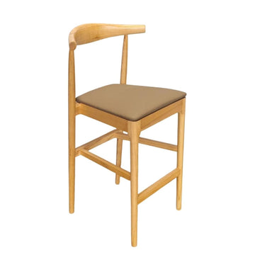 Natural Horn Wood 27.17" Standard Bar Height Bar Stool with Taupe Vinyl Cushion