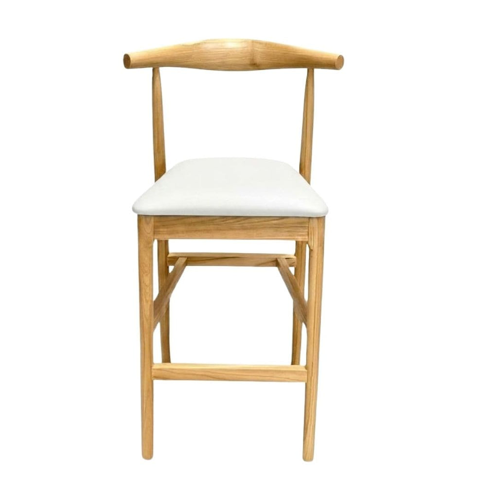 Natural Horn Wood 27.17" Standard Bar Height Bar Stool with White Vinyl Cushion