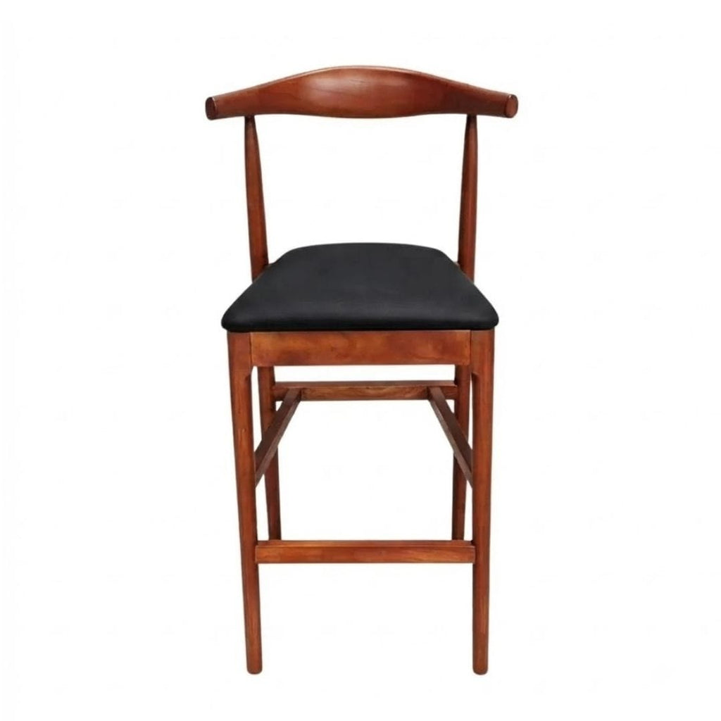 Walnut Finish Horn Wood 27.17" Standard Bar Height Bar Stool with Black Vinyl Cushion