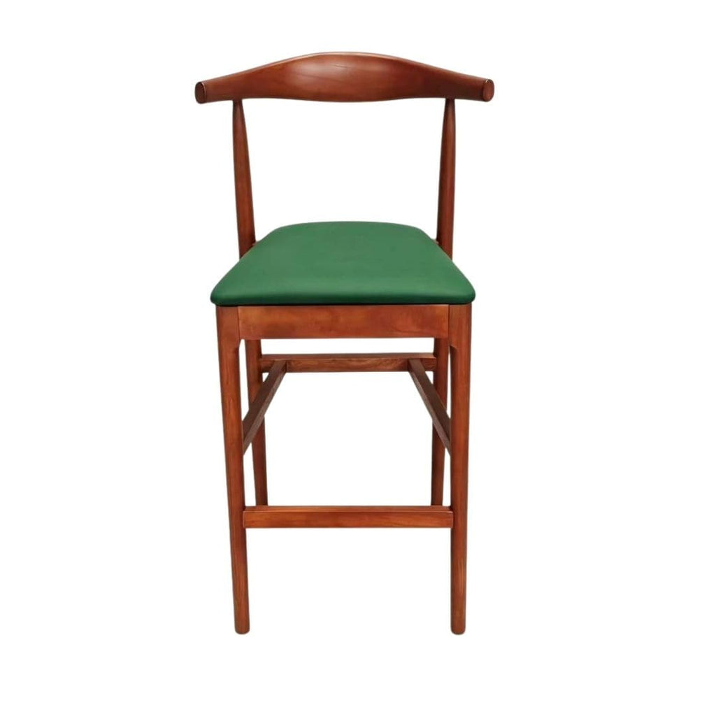Walnut Finish Horn Wood 27.17" Standard Bar Height Bar Stool with Hunter Green Vinyl Cushion