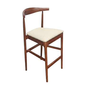 Walnut Finish Horn Wood 27.17" Standard Bar Height Bar Stool with Ivory Vinyl Cushion