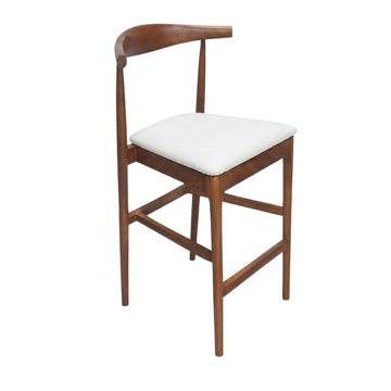 Walnut Finish Horn Wood 27.17" Standard Bar Height Bar Stool with White Vinyl Cushion