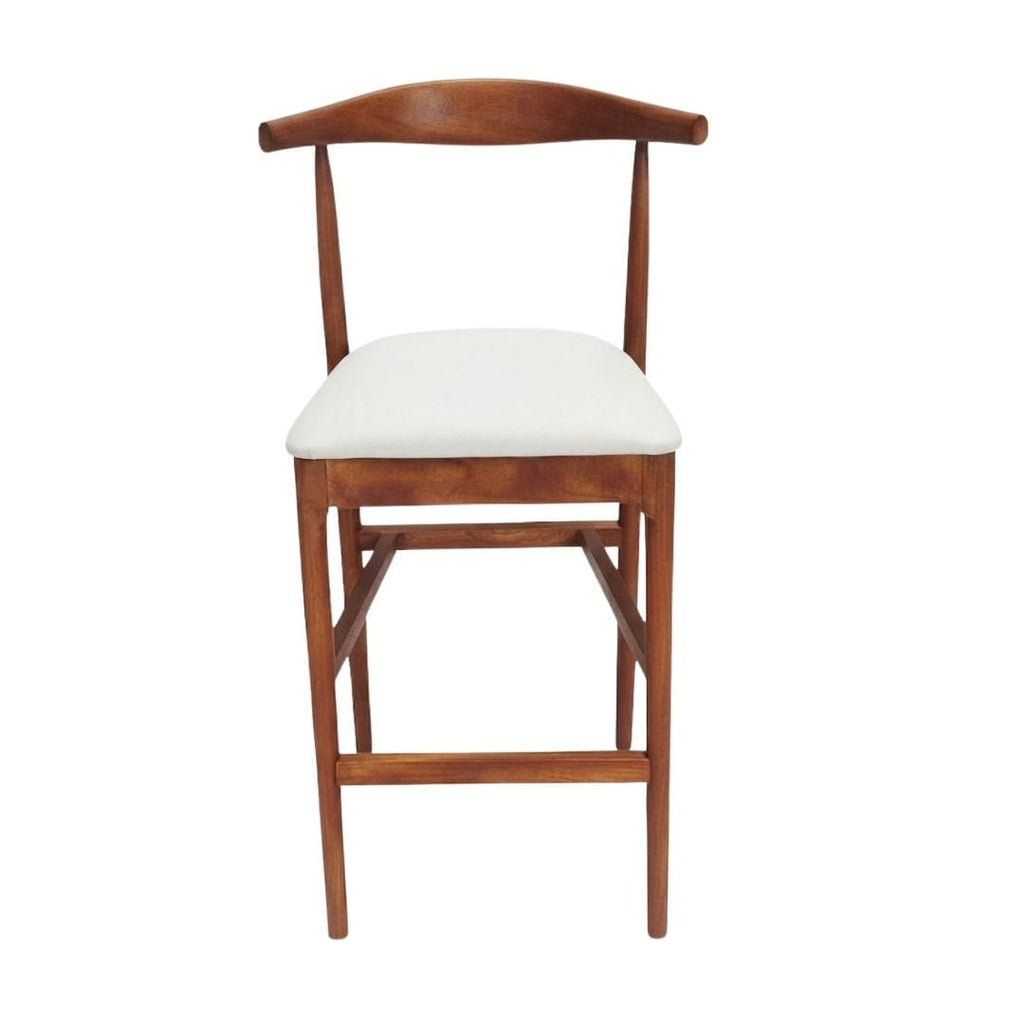 Walnut Finish Horn Wood 27.17" Standard Bar Height Bar Stool with White Vinyl Cushion