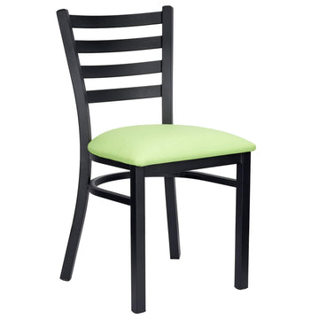 Ladder Back Restaurant Chair with Black Metal Frame and Light Green Vinyl Seat