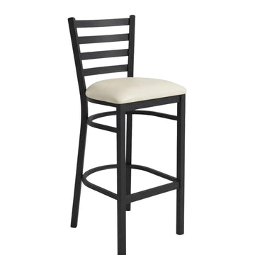 Black Ladder Back Restaurant Bar Stool with Ivory Vinyl Seat