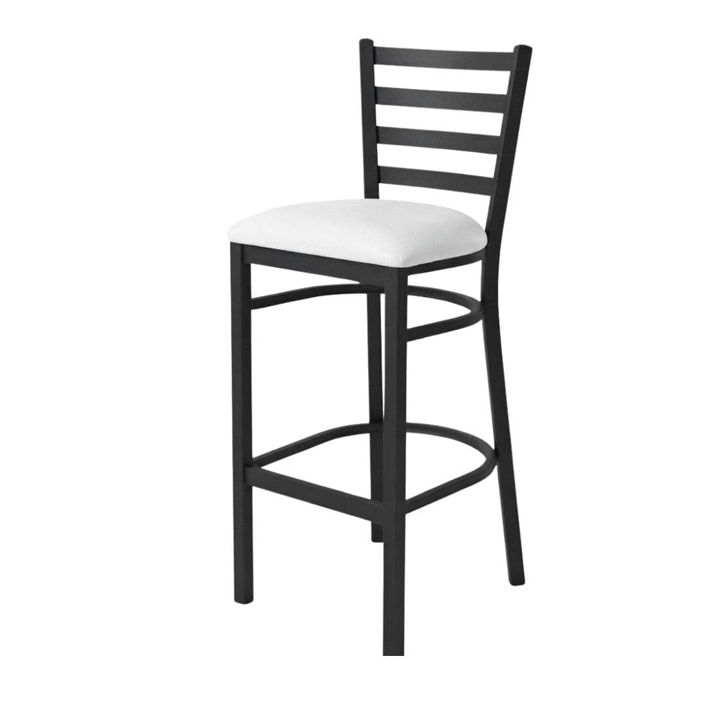 Black Ladder Back Restaurant Bar Stool with White Vinyl Seat