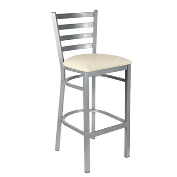 Silver Ladder Back Restaurant Bar Stool with Ivory Vinyl Seat
