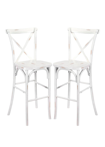 White Distressed Resin Steel-Core Cross Back Barstool - 2 Pack