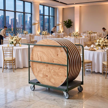 8 Plywood 48" (4 Foot) Round Folding Tables with Metal Edge + Steel Banquet Table Cart