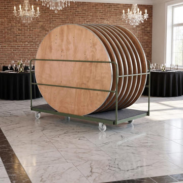 8 Plywood 72" (6 Foot) Round Folding Tables with Metal Edge + Extra Large Steel Banquet Table Cart