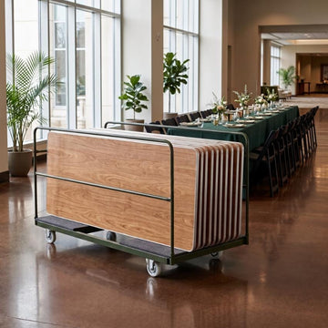 10 Plywood 72" x 30" (6 Foot) Rectangle Folding Tables with Metal Edge + Extra Large Steel Banquet Table Cart