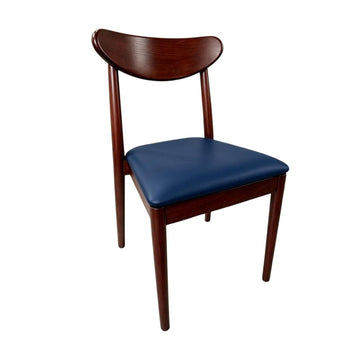Walnut Finish Wood Antler Chair with Navy Blue Vinyl Cushion