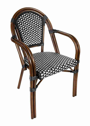 Scratch and Dent Black and White French Bistro Chair Patio Dining with Arms
