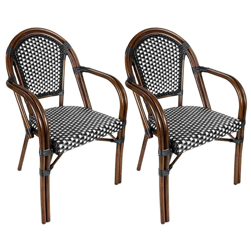 Scratch and Dent Black and White French Bistro Chair Patio Dining with Arms