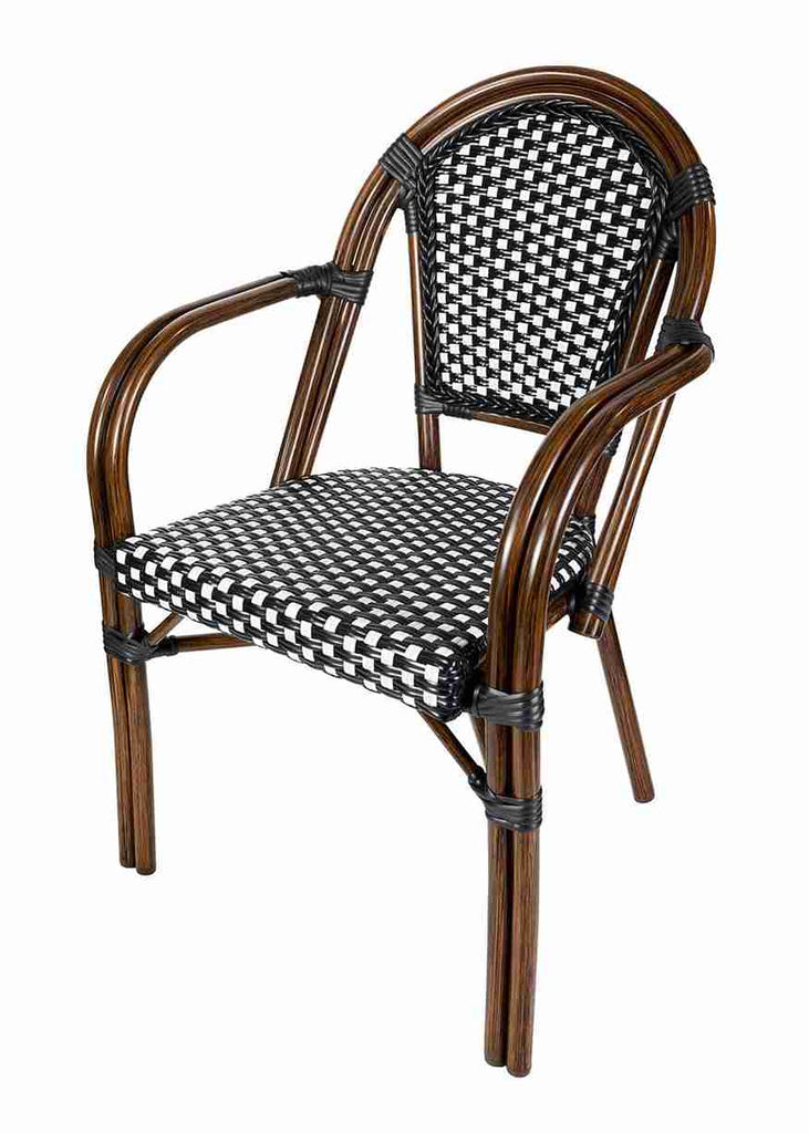 Scratch and Dent Black and White French Bistro Chair Patio Dining with Arms