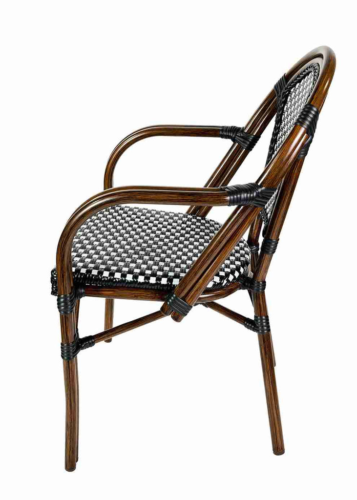 Scratch and Dent Black and White French Bistro Chair Patio Dining with Arms