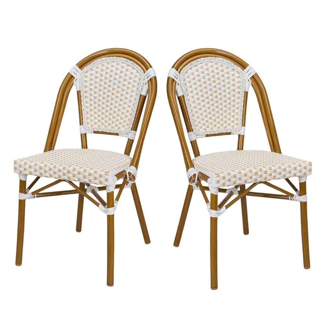 Scratch and Dent White and Beige French Bistro Patio Dining Chair