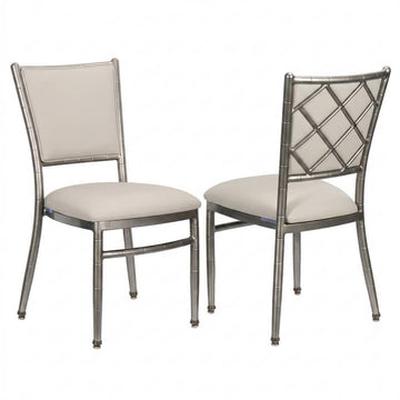 Ballroom 2.0 Diamante Metallic Silver Aluminum Diamond Back Chair with Silicone Cushion
