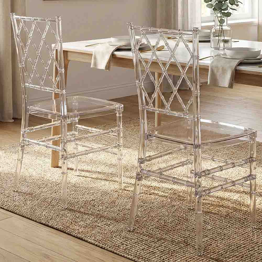 Clear Resin Crystal-Clear Diamond Back Chair - 2 Pack