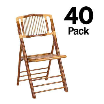 40 Pack Synthetic Bamboo Folding Chairs with Steel-Core Frame