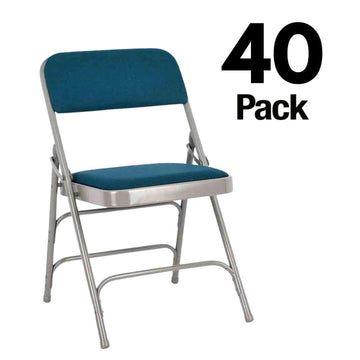 40 Pack Navy Blue Metal Folding Chairs with Blue Fabric Cushions