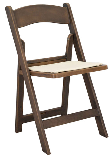 Fruitwood Wood-Grain Resin Folding Chair with Ivory Seat