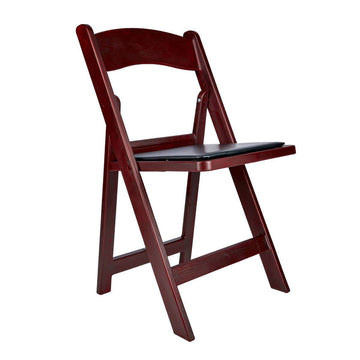 Mahogany Resin Wood-Grain Folding Chair with Black Cushion