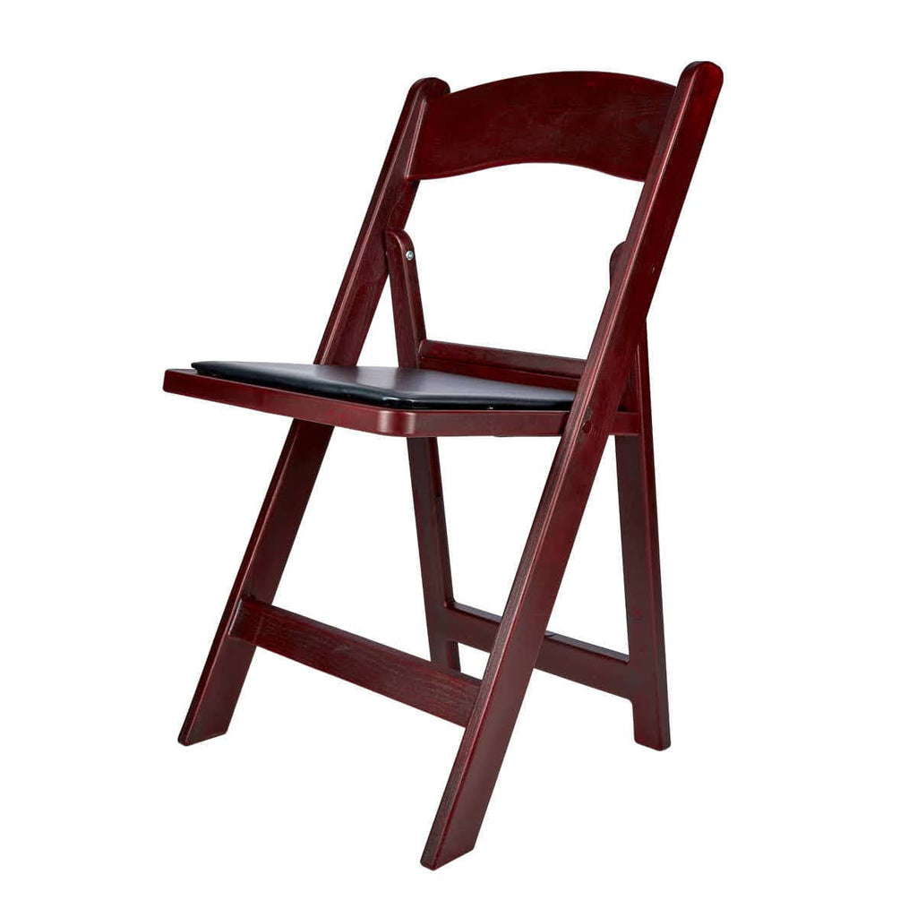 Mahogany Resin Wood-Grain Folding Chair with Black Cushion