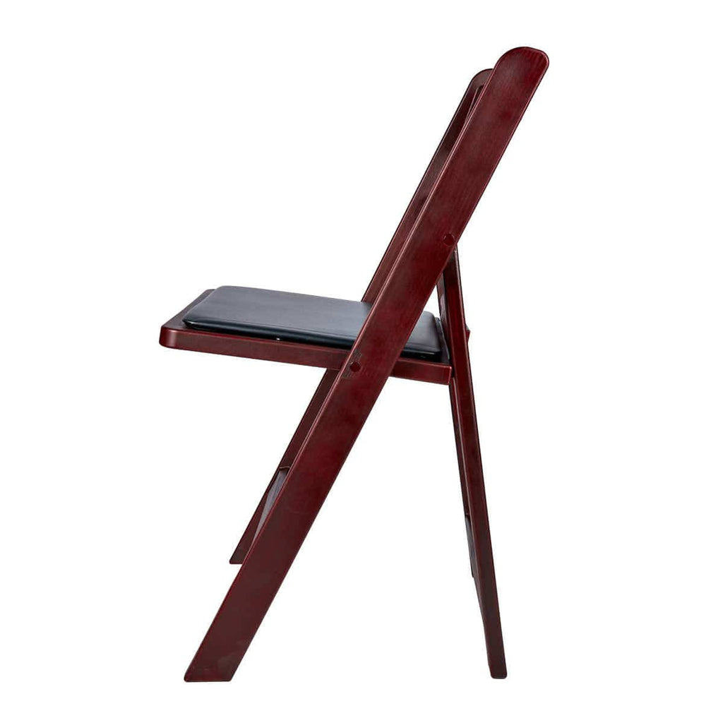 Mahogany Resin Wood-Grain Folding Chair with Black Cushion