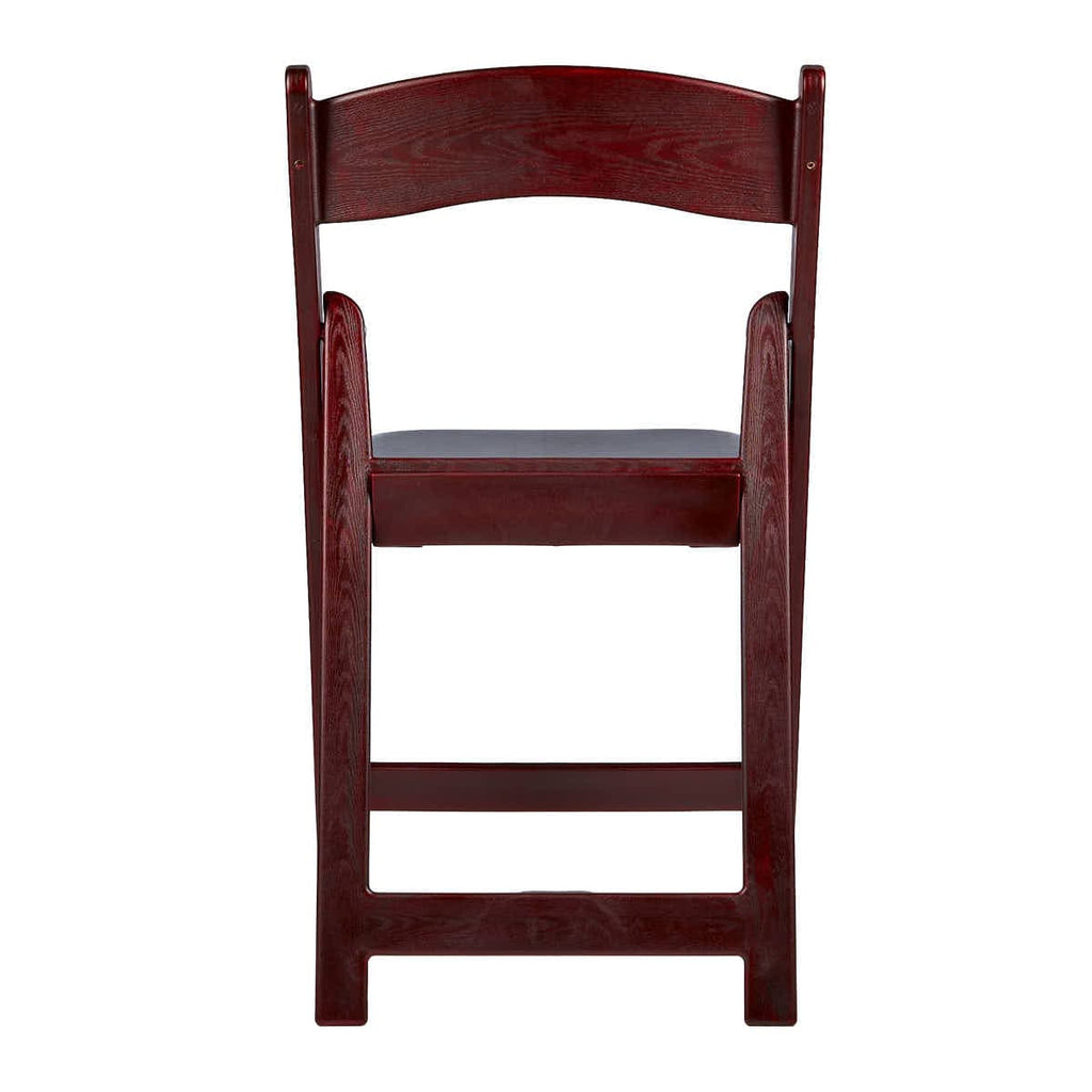 Mahogany Resin Wood-Grain Folding Chair with Black Cushion