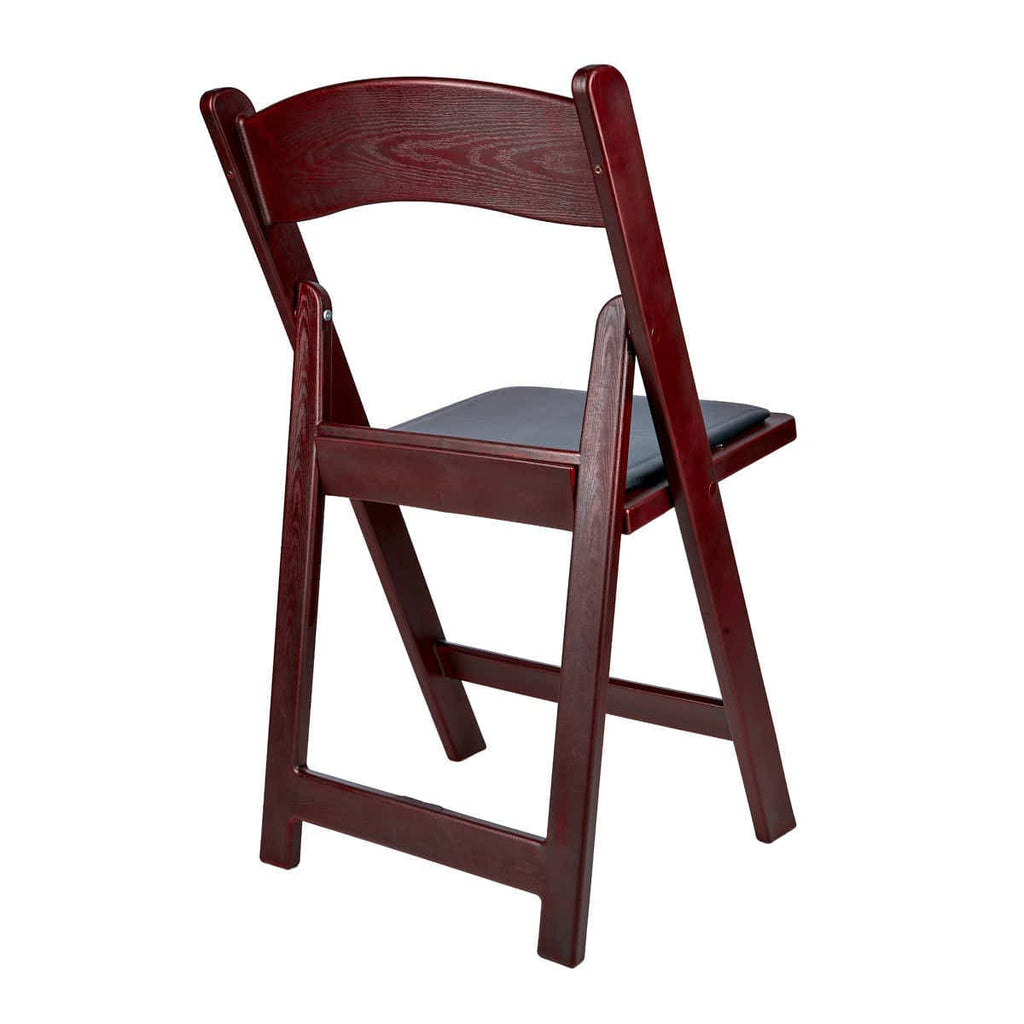 Mahogany Resin Wood-Grain Folding Chair with Black Cushion