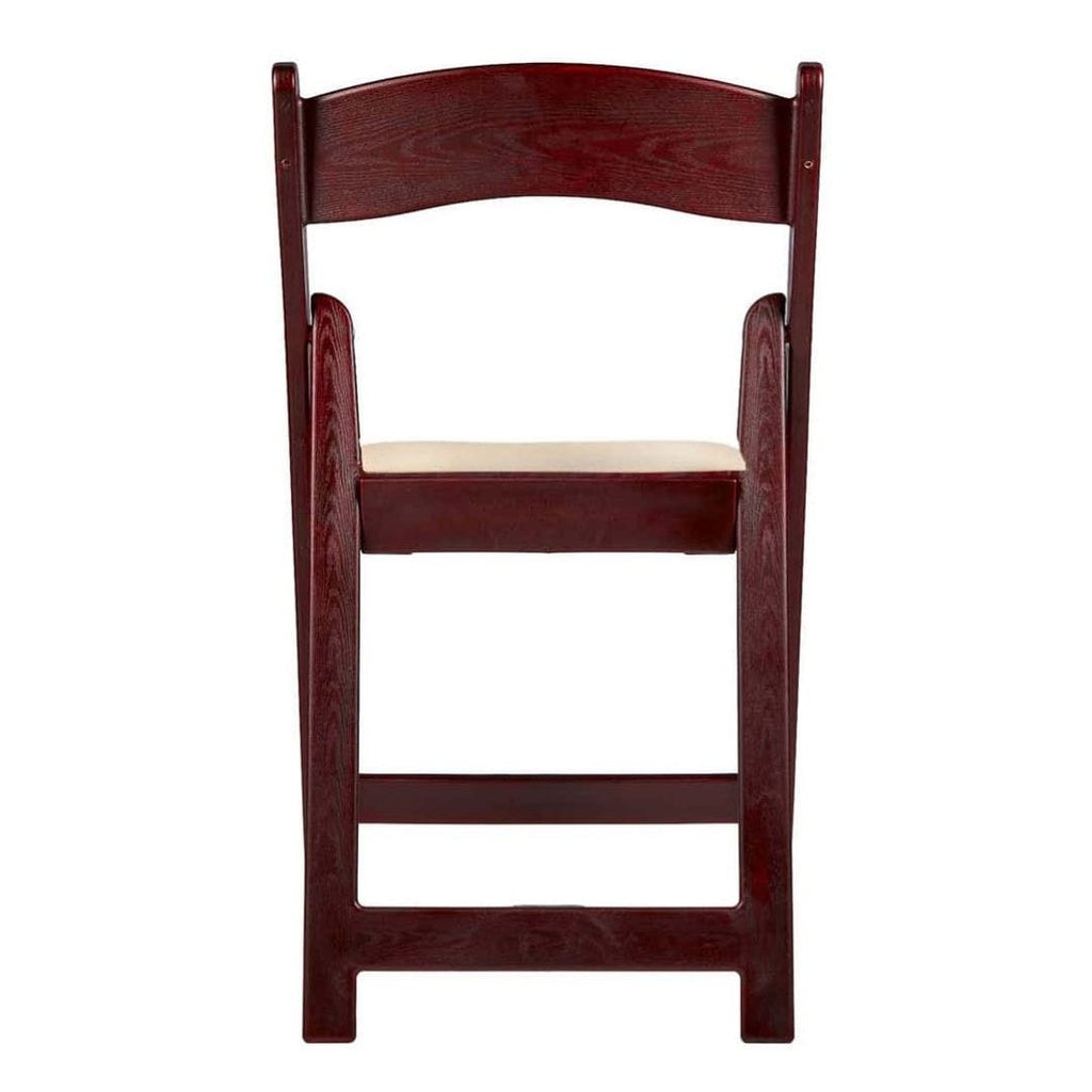 Mahogany Resin Wood-Grain Folding Chair with Tan Cushion