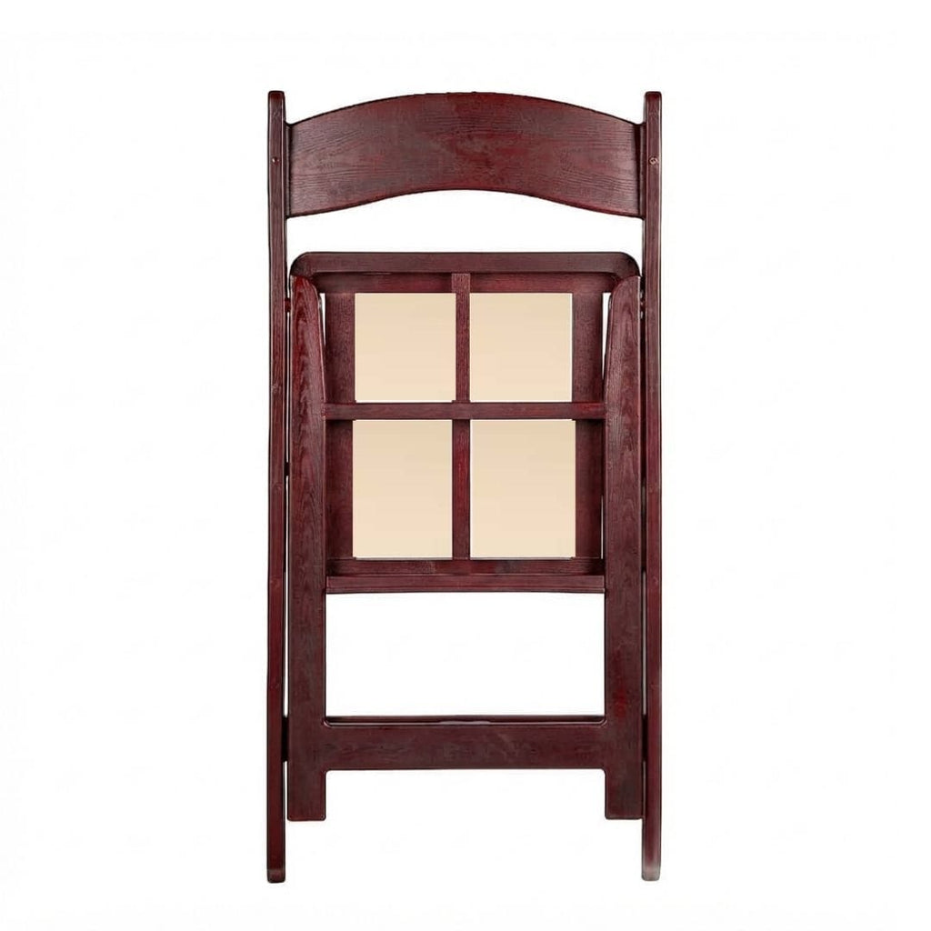 Mahogany Resin Wood-Grain Folding Chair with Tan Cushion