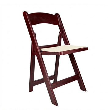 Mahogany Resin Wood-Grain Folding Chair with Ivory Cushion