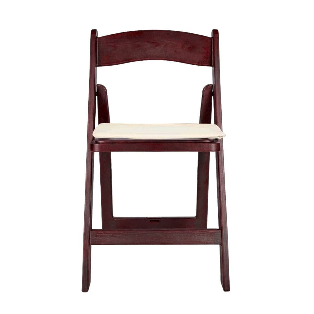 Mahogany Resin Wood-Grain Folding Chair with Ivory Cushion