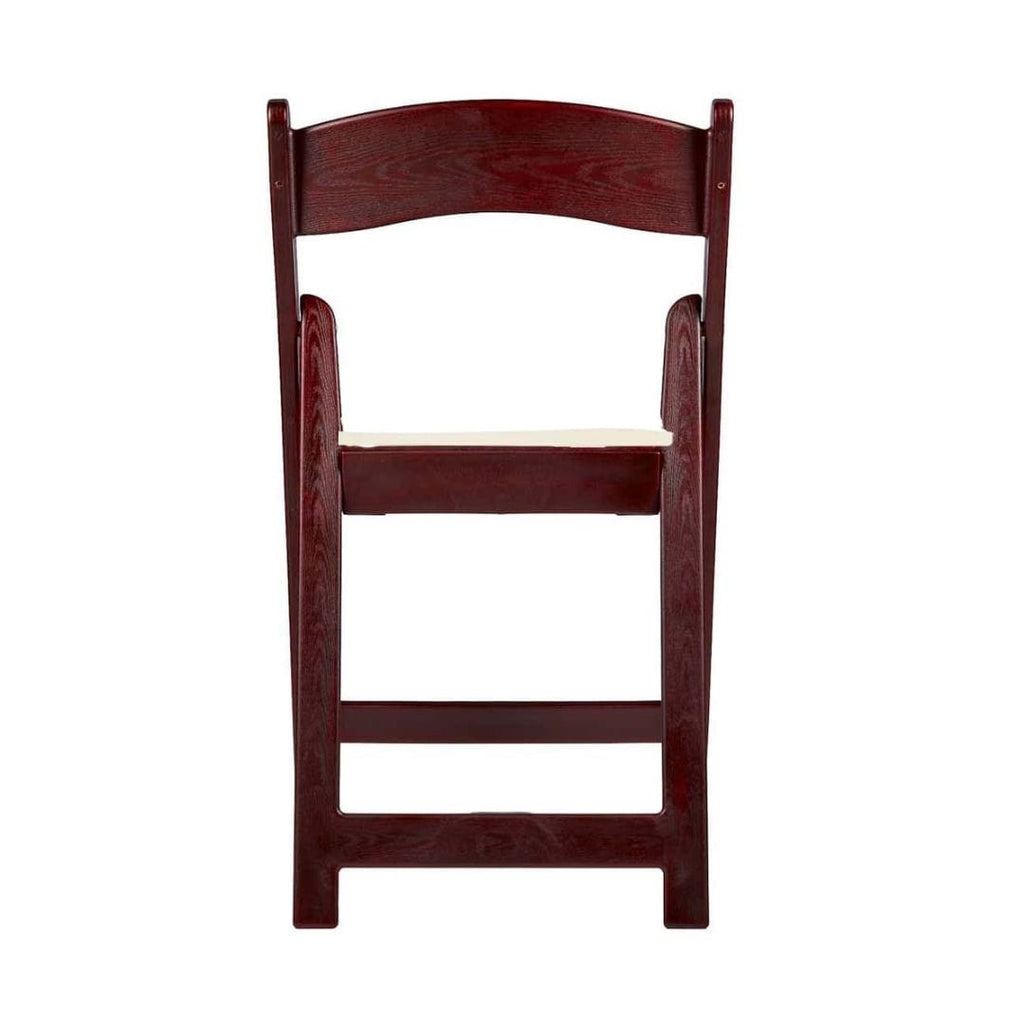Mahogany Resin Wood-Grain Folding Chair with Ivory Cushion