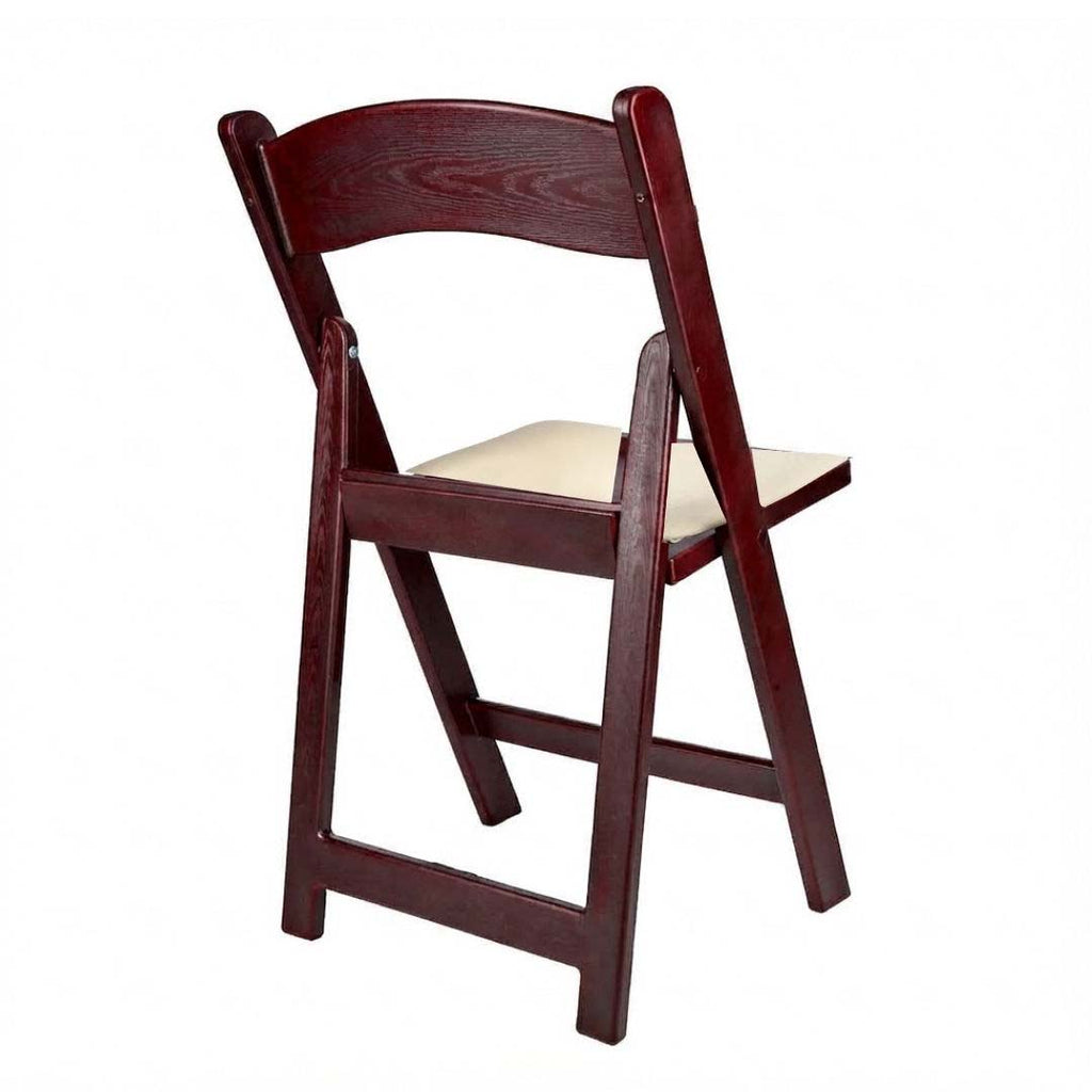 Mahogany Resin Wood-Grain Folding Chair with Ivory Cushion