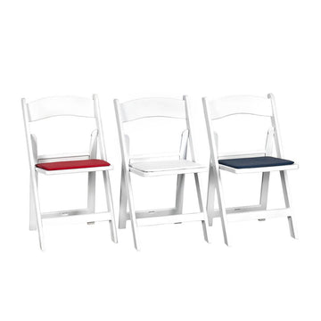 White Resin Folding Chair 80 Pack - Plus 40 Red and 40 Blue Cushions