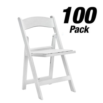 100 Pack White Premium Resin Folding Chairs with Stainless Steel Hardware