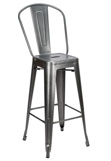 Hammered Gray Tolix Style Metal Barstool with Back